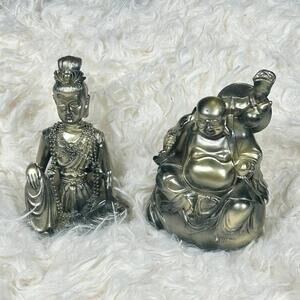 Polystone Buddha Figurines Set of 2 Home Decor, Positive Vibes/Zen Theme Small